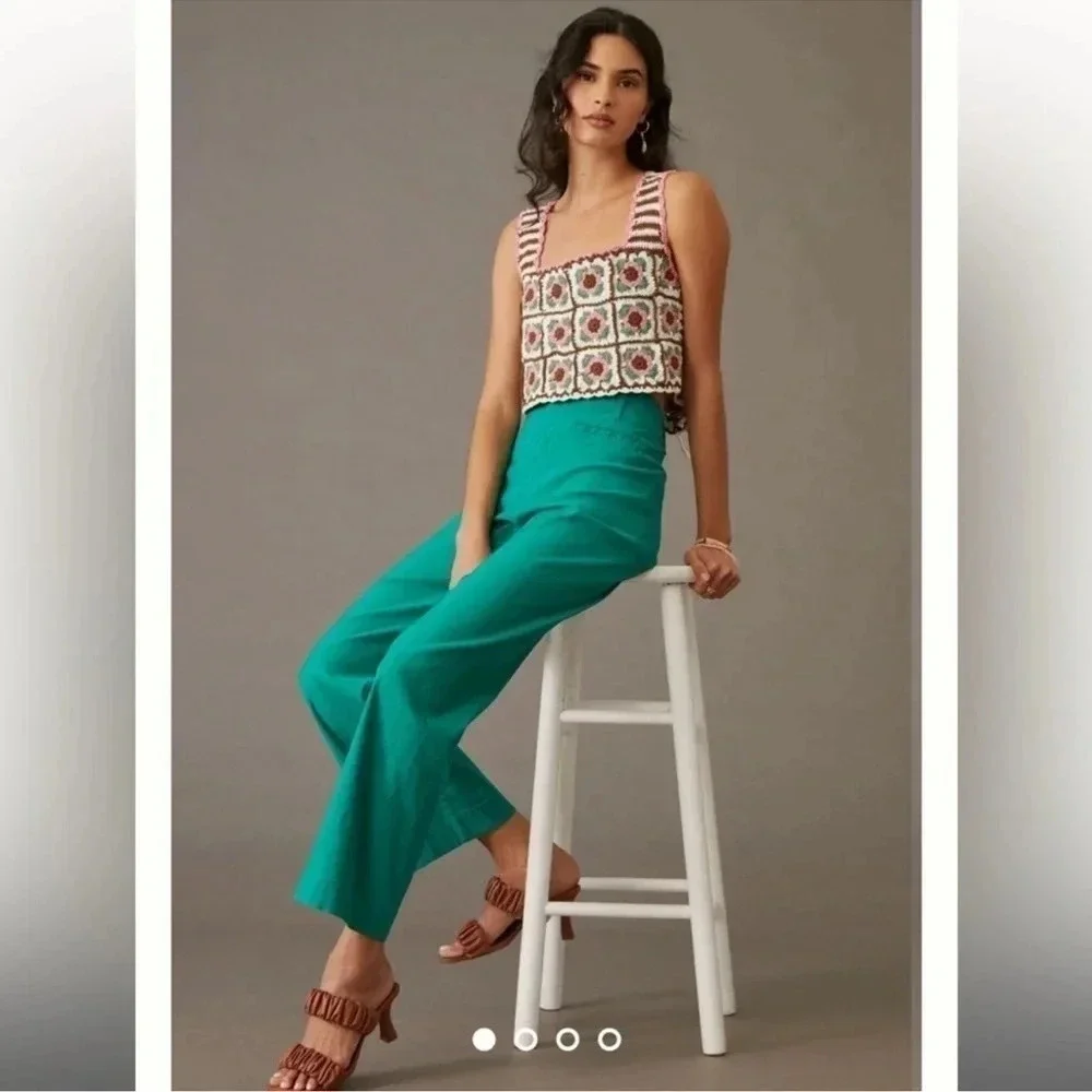 Anthropologie The Colette Linen Wide -Leg Pants Maeve Green 26P - Picture 11 of 12